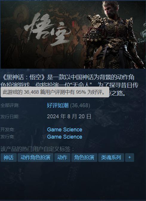 黑神話悟空上榜Steam年度最佳